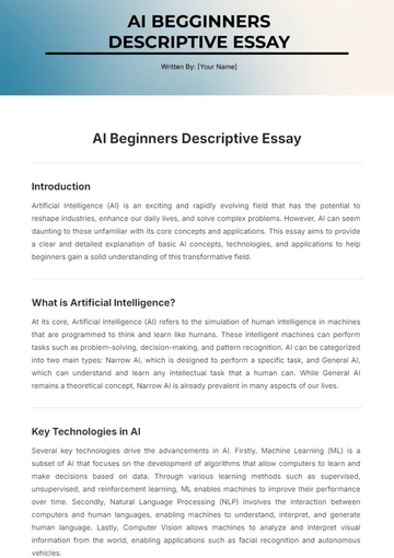 Free AI Beginners Descriptive Essay Template to Edit Online