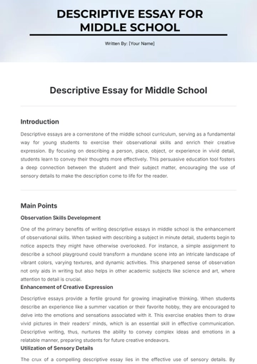 Free Descriptive Essay for Middle School Template to Edit Online