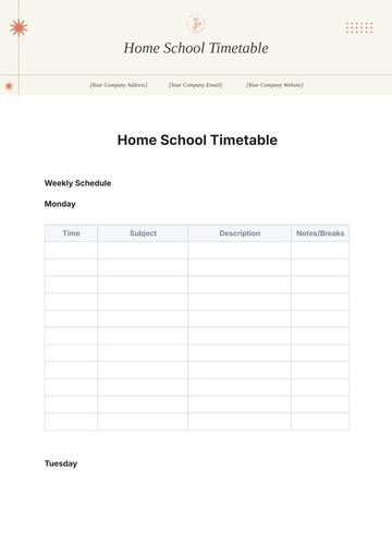 Free Home School Timetable Template to Edit Online | Template.net