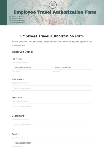 Free Employee Travel Authorization Form Template to Edit Online