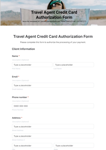 Free Travel Agent Credit Card Authorization Form Template to Edit Online