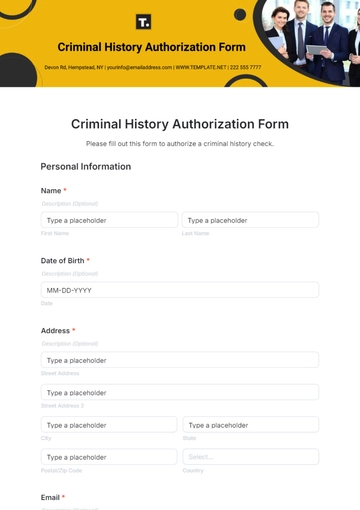 Free Criminal History Authorization Form Template to Edit Online