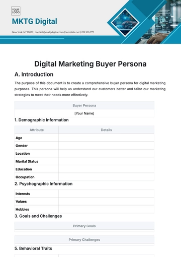 Free Digital Marketing Buyer Persona Template to Edit Online