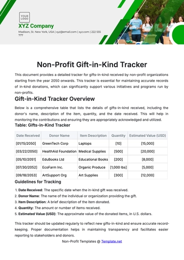 Free Non-Profit Gift-in-Kind Tracker Template to Edit Online