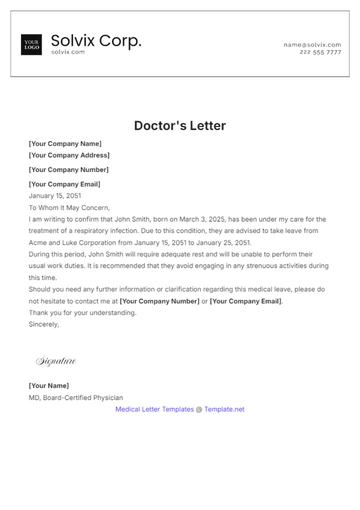 Free Doctor's Letter Template to Edit Online