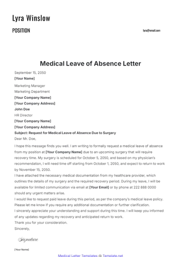 Free Medical Leave of Absence Letter Template to Edit Online