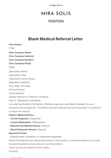 Free Blank Medical Referral Letter Template to Edit Online
