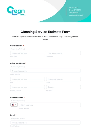Free Cleaning Service Estimate Form Template to Edit Online