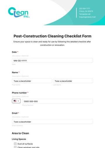 Free Post-Construction Cleaning Checklist Form Template to Edit Online