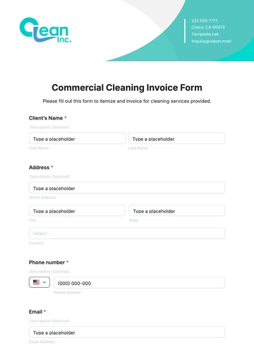 Free Commercial Cleaning Invoice Form Template to Edit Online