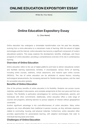 Free Online Education Expository Essay Template to Edit Online
