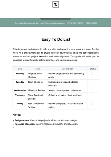 Free Easy To Do List Template to Edit Online | Template.net