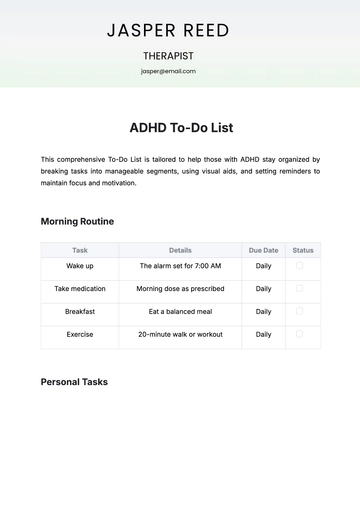 Free ADHD To Do List Template to Edit Online