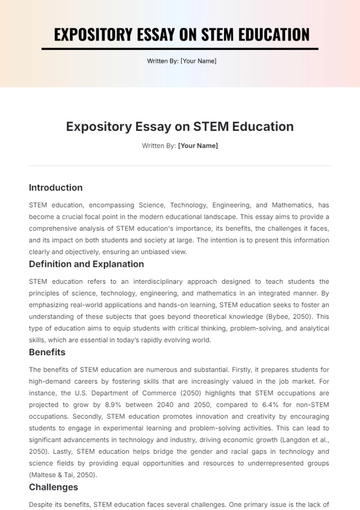 Free Expository Essay on STEM Education Template to Edit Online