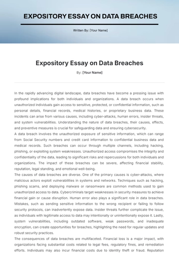 Free Expository Essay on Data Breaches Template to Edit Online
