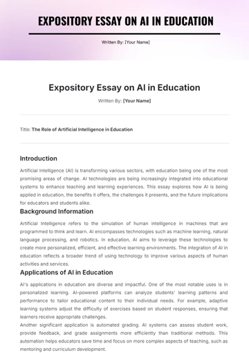 Free Expository Essay on AI in Education Template to Edit Online