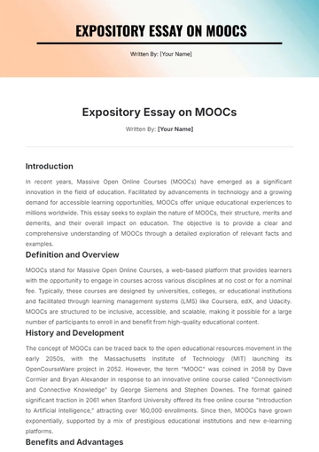 Free Expository Essay on MOOCs  Template to Edit Online