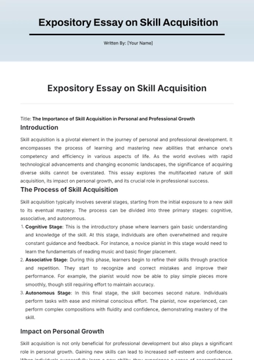 Free Expository Essay on Skill Acquisition Template to Edit Online