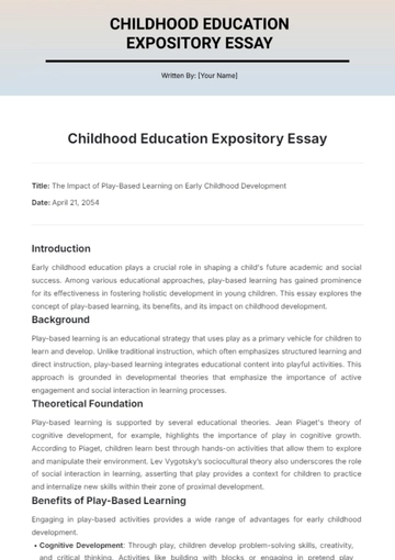 Free Childhood Education Expository Essay Template to Edit Online