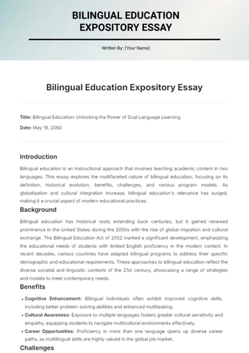Free Bilingual Education Expository Essay Template to Edit Online