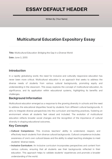 Free Multicultural Education Expository Essay Template to Edit Online