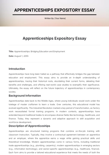 Free Apprenticeships Expository Essay Template to Edit Online