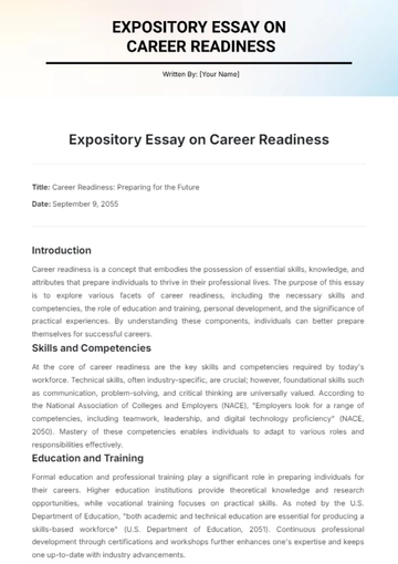 Free Expository Essay on Career Readiness Template to Edit Online