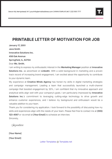 Free Printable Letter of Motivation for Job Template to Edit Online