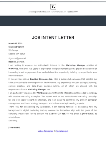 Free Job Intent Letter Template to Edit Online