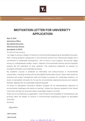 Free Motivation Letter for University Application Template to Edit Online