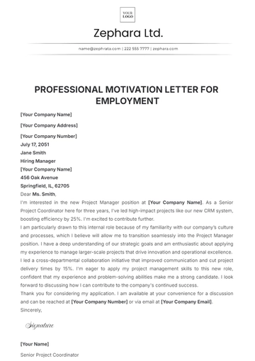 Free Professional Motivation Letter for Employment Template to Edit Online