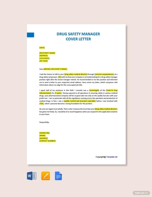 Drug Safety Manager Cover Letter