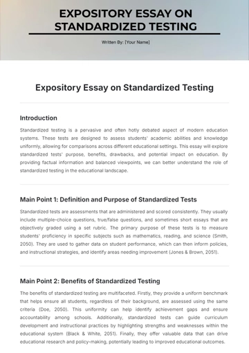 Free Expository Essay on Standardized Testing Template to Edit Online