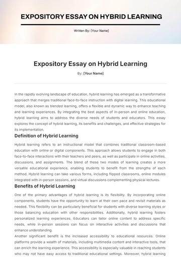 Free Expository Essay on Hybrid Learning Template to Edit Online