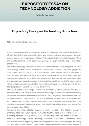 Free Expository Essay on Technology Addiction Template to Edit Online