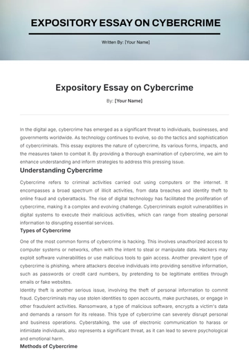 Free Expository Essay on Cybercrime Template to Edit Online