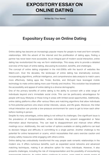 Free Expository Essay on Online Dating Template to Edit Online