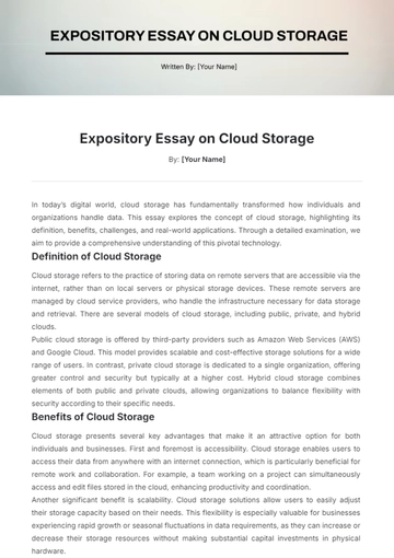 Free Expository Essay on Cloud Storage Template to Edit Online