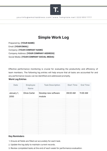 Free Simple Work Log Template to Edit Online