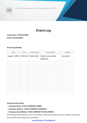 Free Event Log Template to Edit Online