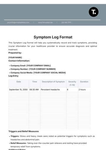 Free Symptom Log Format Template to Edit Online