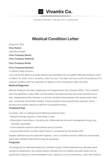 Free Medical Condition Letter Template to Edit Online