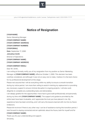 Free Notice of Resignation Template to Edit Online