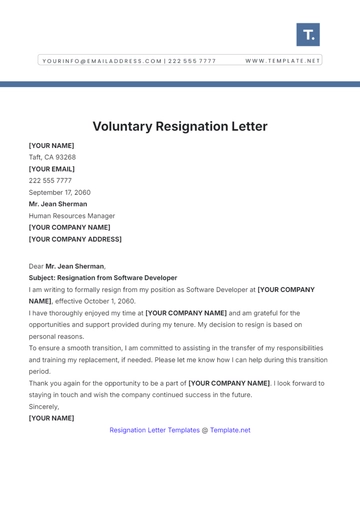 Free Voluntary Resignation Letter Template to Edit Online