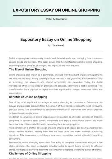 Free Expository Essay on Online Shopping Template to Edit Online