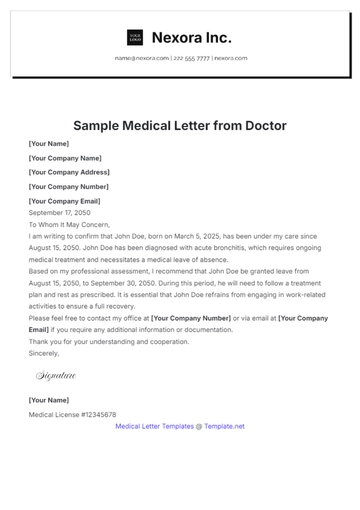 Free Sample Medical Letter from Doctor Template to Edit Online