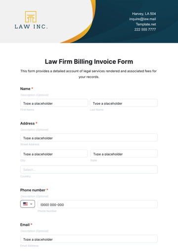 Free Law Firm Billing Invoice Form Template to Edit Online