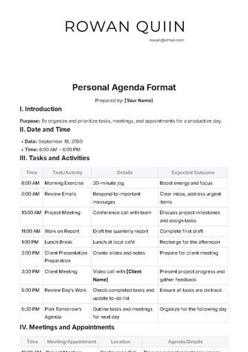 Free Personal Agenda Format Template to Edit Online