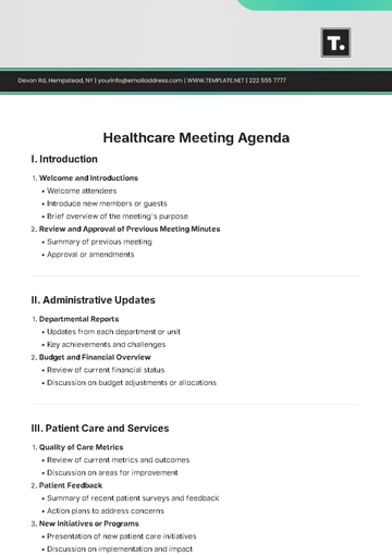 Free Healthcare Meeting Agenda Template to Edit Online