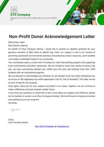Free Non-Profit Donor Acknowledgement Letter Template to Edit Online